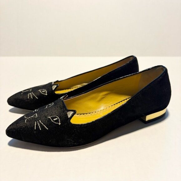 Charlotte Olympia Kitty Flats Black Velvet Size 36 EUC - Picture 6 of 11